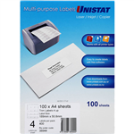 UNISTAT 38944 MULTIPURPOSE LABEL 4UP 189 X 508MM PACK 100