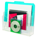 DEFLECTO BROCHURE HOLDER LANDSCAPE 3POCKET 3TIER A4 CLEAR