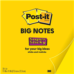 POSTIT BN11 SUPER STICKY BIG NOTE 279 X 279MM BRIGHT YELLOW 30 SHEETS