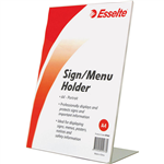 ESSELTE SIGN  MENU HOLDER SLANTED PORTRAIT A4 CLEAR