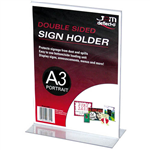 DEFLECTO SIGN HOLDER TSHAPE DOUBLE SIDED PORTRAIT A3 CLEAR