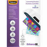 FELLOWES ENHANCE LAMINATING POUCH GLOSS 80 MICRON A4 CLEAR PACK 100