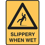 BRADY WARNING SIGN SLIPPERY WHEN WET 450 X 300MM POLYPROPYLENE