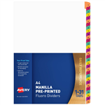 AVERY 85753 DIVIDER PLASTIC 131 TAB A4 FLUORESCENT MULTI COLOURS