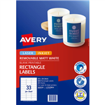 AVERY 959152 L7157REV REMOVABLE MULTIPURPOSE LABEL LASERINKJET 33UP MATT WHITE PACK 25