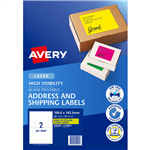AVERY 959405 L7168FY HIGH VISIBILITY SHIPPING LABEL LASER 2UP FLUORO YELLOW PACK 10