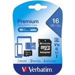 VERBATIM PREMIUM MICROSDHC MEMORY CARD WITH ADAPTER UHSI V10 U1 CLASS 10 16GB