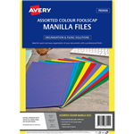 AVERY 88151 MANILLA FOLDER FOOLSCAP ASSORTED COLOURS PACK 10