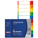 AVERY 920147 L741110 CUSTOMISABLE DIVIDER PP MULTICOLOUR 110 TABS