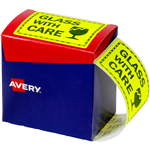 AVERY 932618 MESSAGE LABEL GLASS WITH CARE 75 X 996MM FLUORO YELLOW PACK 750