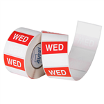 AVERY 937338 REMOVABLE DAY LABEL WEDNESDAY 40 X 40MM REDWHITE BOX 500