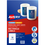 AVERY 959046 L7163REV REMOVABLE MULTIPUROSE LABEL LASERINKJET 14UP MATT WHITE PACK 25
