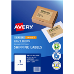 AVERY 959125 L7168 SHIPPING LABEL LASERINKJET 2UP KRAFT BROWN PACK 20