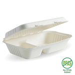 BIOPAK BIOCANE PLANT FIBRE CLAMSHELL WITH 2COMPARTMENTS 230 X 150 X 80MM WHITE PACK 125