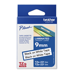 BROTHER TZE221V2 LAMINATED LABELLING TAPE 9MM BLACK ON WHITE PACK 2
