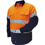 PRIME MOVER MF101 COTTON DRILL SHIRT FLAME RETARDANT WITH REFLECTIVE TAPE 2TONE ORANGE NAVY MEDIUM
