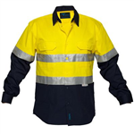 PRIME MOVER MF101 COTTON DRILL SHIRT FLAME RETARDANT WITH REFLECTIVE TAPE 2TONE YELLOW NAVY MEDIUM