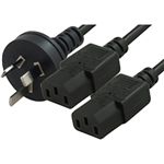 COMSOL MAINS OUTLET POWER SPLITTER CABLE 1 X 3PIN AUS MALE TO 2 X IECC13 FEMALE 2M BLACK