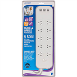 JACKSON POWERBOARD SURGE PROTECTED 10 OUTLET SWITCHED 6 USB OUTLETS 1M WHITE