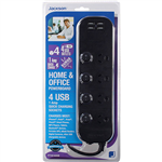 JACKSON POWERBOARD SURGE PROTECTED 4 OUTLET SWITCHED 4 USB OUTLETS 1M BLACK