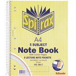 SPIRAX 596C 5SUBJECT NOTEBOOK 7MM RULED SPIRAL BOUND COLOURED PAPER 250 PAGE A4