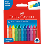 FABERCASTELL TRIANGULAR GRIP WAX CRAYONS ASSORTED PACK 12