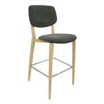 DURAFURN ATLANTA BARSTOOL LARGE BACKREST OAK FRAMEDARK GREY FABRIC SEAT AND BACKREST