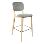 DURAFURN ATLANTA BARSTOOL LARGE BACKREST OAK FRAMEGREY FABRIC SEAT AND BACKREST