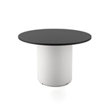RAPIDLINE ROUND DRUM BASE TABLE 1200 X 730MM BLACK TOP AND WHITE PC FRAME