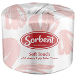 SORBENT PROFESSIONAL SOFT TOUCH TOILET TISSUE 2 PLY 400 SHEETS CARTON 48