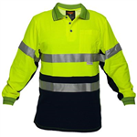PORTWEST MP513 HIVIS POLO SHIRT MICRO MESH WITH TAPE LONG SLEEVE TAPE 2TONE YELLOW NAVY LARGE