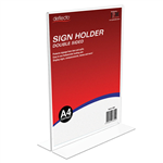 DEFLECTO SIGN HOLDER TSHAPE DOUBLE SIDED PORTRAIT A4 CLEAR
