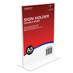 DEFLECTO SIGN HOLDER TSHAPE DOUBLE SIDED PORTRAIT A5 CLEAR