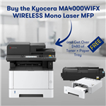 KYOCERA MA4000WIFX WIRELESS MONO LASER MULTIFUNCTION PRINTER BLACK WITH BONUS PF1100 PAPER TRAY AND BONUS TK1274 TONER