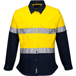 PRIME MOVER ML108 LADIES COTTON DRILL SHIRT 2TONE LONG SLEEVE REFLECTIVE TAPE YELLOW NAVY 24