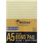 WRITER BOND OFFICE PAD 8MM RULED 70GSM 50 SHEETS A5 YELLOW PACK 5