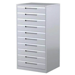 STEELCO MULTI MEDIA CABINET 10 DRAWER 1370 X 710 X 620MM SILVER GREY