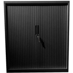 STEELCO TAMBOUR DOOR CABINET 3 SHELVES 1200H X 1200W X 463D MM BLACK SATIN