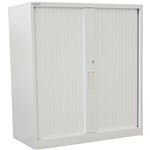 STEELCO TAMBOUR DOOR CABINET 3 SHELVES 1200H X 900W X 463D MM SILVER GREY