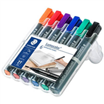 STAEDTLER 352 LUMOCOLOR PERMANENT MARKER BULLET 20MM ASSORTED WALLET 6