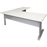 RAPID SPAN DESK AND RETURN WITH METAL MODESTY PANEL 1800 X 700MM  1100 X 600MM WHITESILVER