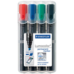 STAEDTLER 350 LUMOCOLOR PERMANENT MARKER CHISEL 50MM ASSORTED WALLET 4