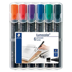 STAEDTLER 350 LUMOCOLOR PERMANENT MARKER CHISEL 50MM ASSORTED WALLET 6