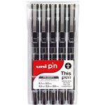 UNIBALL 200 PIN FINELINER PEN ASSORTED TIPS BLACK WALLET 5