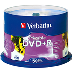 VERBATIM DVDR 47GB 16X PRINTABLE SPINDLE WHITE PACK 50