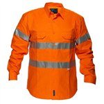 PRIME MOVER MA191 HIVIS COTTON DRILL SHIRT LONG SLEEVE WITH TAPE FULL ORANGE 5XL