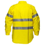 PRIME MOVER MA191 HIVIS COTTON DRILL SHIRT LONG SLEEVE WITH TAPE FULL COLOUR
