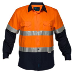 PRIME MOVER MA801 COTTON DRILL SHIRT LONG SLEEVE LIGHTWEIGHT WITH TAPE 2TONE ORANGE NAVY 4XL
