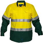PRIME MOVER MA801 COTTON DRILL SHIRT LONG SLEEVE LIGHTWEIGHT WITH TAPE 2TONE YELLOW GREEN 4XL