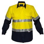 PRIME MOVER MA801 COTTON DRILL SHIRT LONG SLEEVE LIGHTWEIGHT WITH TAPE 2TONE YELLOW NAVY LARGE